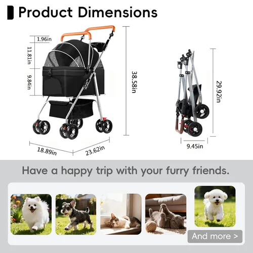 Miniatura 2 de YYW Cochecito para mascotas para perros y gatos pequeños, 3 en 1 plegable para gatitos, cachorros, carrito de paseo de viaje con portador extraíble