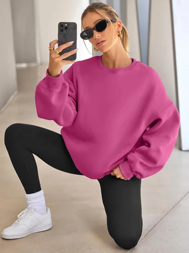 Miniatura 4 de EFAN Sudaderas de gran tamaño para mujer, con forro polar, cuello redondo, suéteres casuales y cómodos, ropa de moda de otoño 2023