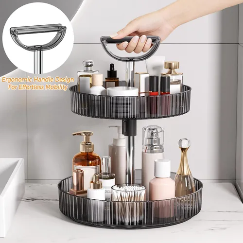 Miniatura 6 de Lazy Susan - Organizador giratorio de 360° de 2 niveles con asas de altura ajustable, organizador de especias para gabinetes, organizadores