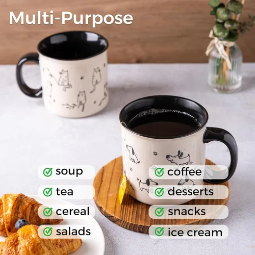 Miniatura 5 de AmorArc Juego de 2 tazas de café de cerámica grandes de 22 onzas, tazas de gran tamaño con mango grande para hombres, mujeres, papá, mamá, taza Negro