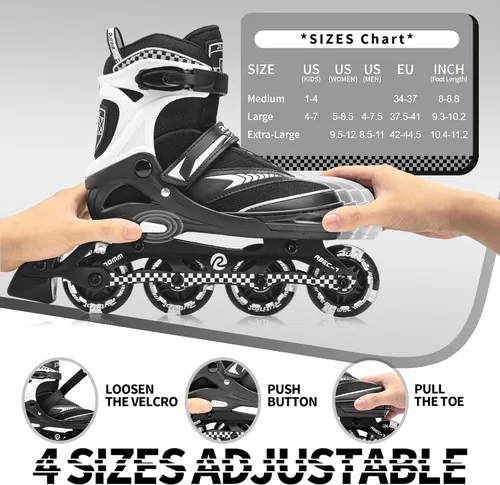 Miniatura 5 de Ruthfot Patines en línea ajustables para niños y niñas con ruedas de luz completa, patines para exteriores para niños y mujeres Blanco