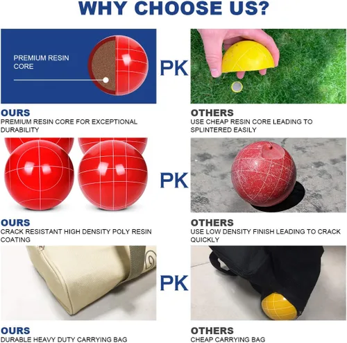 Miniatura 2 de Juego de pelotas de bocce de 100mm (3.94 pulgadas) de tamaño y peso reglamentarios con 8 pelotas de resina bocce, pallino, bolsa de transporte