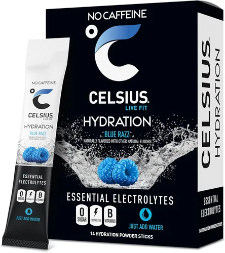 Celsius Hydration™ Blue Razz, mezcla de bebida de hidratación con electrolitos sin azúcar (paquete de 14)