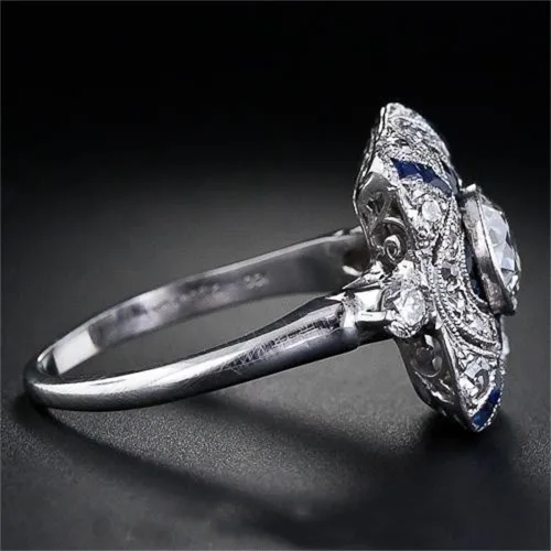 Miniatura 4 de Anillo de plata de ley 925 con zafiro brillante natural, piedras preciosas azules, circonita cúbica, anillo de compromiso de eternidad lujoso