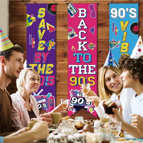 Miniatura 3 de Banderas de regreso a los 90, decoraciones de fiesta de los 90, carteles para el porche, telones colgantes de los 90 para barra de casa, amo los 90