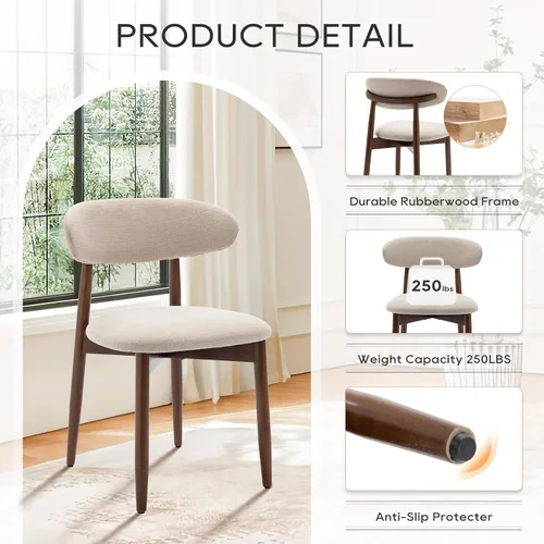 Miniatura 5 de COLAMY Juego de 6 sillas de comedor de madera, silla de comedor tapizada en tela moderna, sillas laterales de cocina de granja con reposapiés, beige