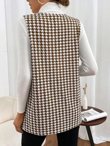 Miniatura 2 de WDIRARA Chaleco elegante sin mangas con pata de gallo abierto para mujer, abrigo largo