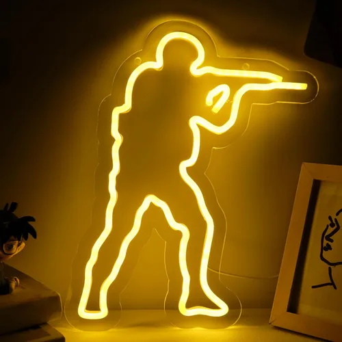 WonderfulLife Letrero de neón con logotipo del juego Counter Strike para decoración de zona de juegos, luces LED CS de juegos de disparos para cueva