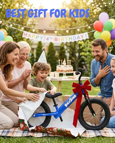 Miniatura 6 de Bicystar Bicicleta de equilibrio de 14 pulgadas para niños de 3 a 6 años, sin pedales, neumáticos de goma neumática, altura ajustable, bicicleta sin