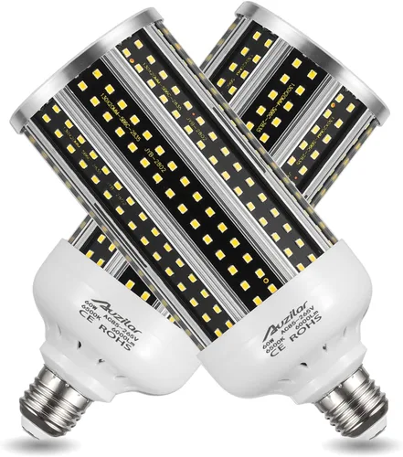 Miniatura 8 de Paquete de 2 bombillas LED de maíz (equivalente a 500 W) de 60 W, 6000 lúmenes, 6500 K, gran área, luz blanca fría, E26/E27, base mediana