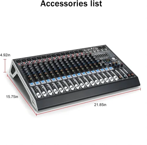 Miniatura 9 de W IN-MIX Mezclador de audio profesional DX16 DJ de 16 canales con 99 efectos DSP, ecualizador de 7 bandas, botón independiente de encendido