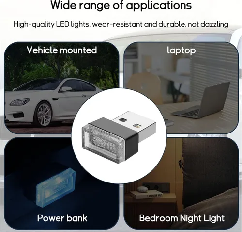 Miniatura 5 de Dickno 7 PCS Lámpara de Ambiente Interior de Coche LED USB, Mini Luz Nocturna LED Portátil, Kit de Iluminación Ambiental de Maletero con Interfaz