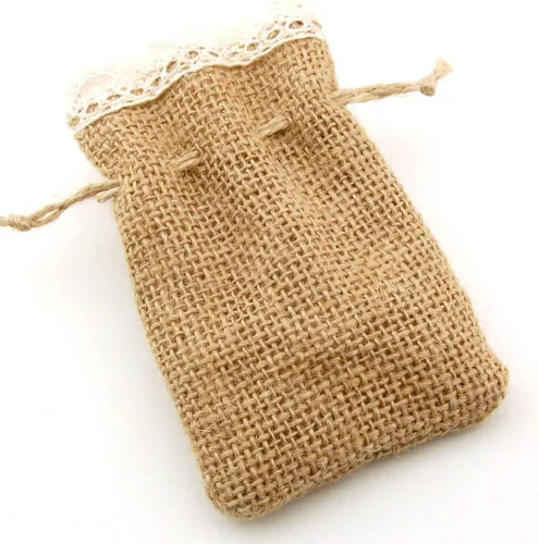 Miniatura 2 de Summer-Ray - 20 mini bolsas de arpillera con encaje de ganchillo y cordones (3.5 x 2.4 pulgadas)