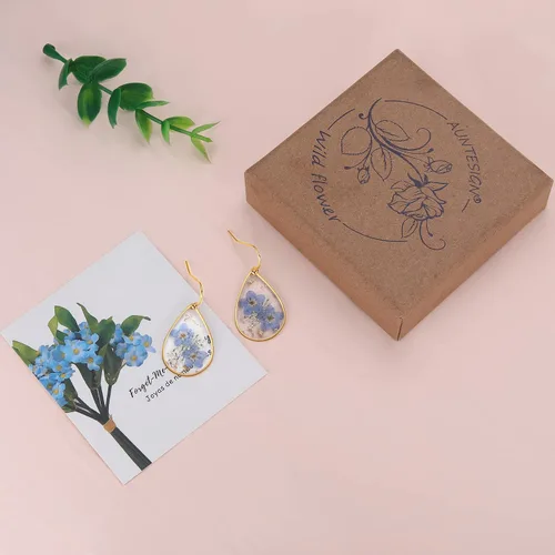 Miniatura 74 de Forget-Me-Not and Queen Anne's Lace Pressed Wildflower Earrings Pressed Flower Earrings Handmade Drop and Dangle Earrings Gift for Woman
