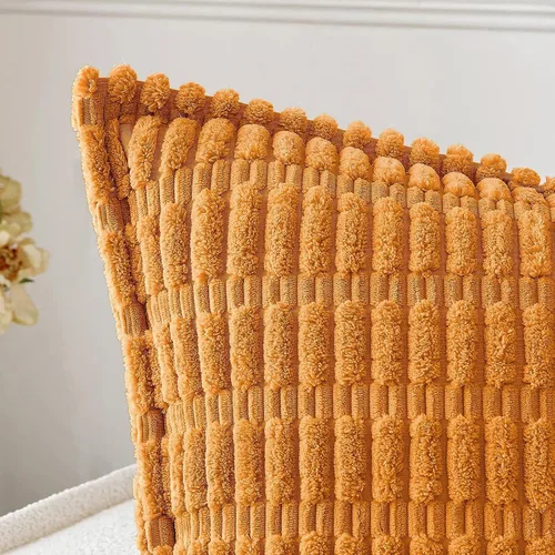 Miniatura 3 de MIULEE - Juego de 2 fundas de almohada decorativas de terciopelo de pana, naranja quemado, para otoño, suaves, a rayas, con borde ancho, decoración