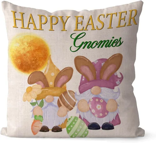 Miniatura 65 de Divertidas fundas de almohada de gnomo de Pascua, huevos de Pascua, zanahorias, divertidas fundas de almohada de 16 x 16 pulgadas, decoración
