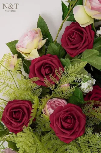 Miniatura 232 de N&T NIETING Flores artificiales, rosas artificiales de color rosa intenso, 50 piezas de flores falsas con tallo para ramos de boda DIY, centros