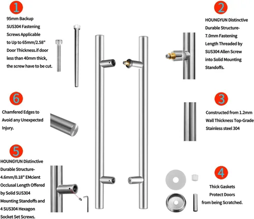 Manija de puerta comercial de 24 pulgadas – Acero inoxidable 304 sólido níquel cepillado, para vidrio/madera/granero corredizo/puertas de ducha