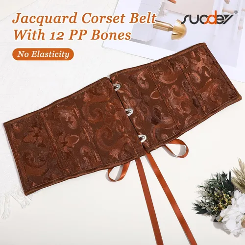 Miniatura 34 de SUOSDEY Cinturón de corsé de jacquard para mujer, corsé pirata steampunk renacentista con cordones y cordones