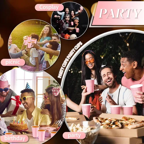 Miniatura 7 de Lounsweer 100 vasos desechables de graduación de 16 onzas para fiesta, vasos de plástico resistentes para agua potable, para cumpleaños, baby Rosa