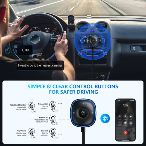 Miniatura 5 de Adaptador auxiliar Bluetooth 5.3 para automóvil, receptor Bluetooth SONRU para automóvil [conexión dual y cancelación de ruido de micrófono]
