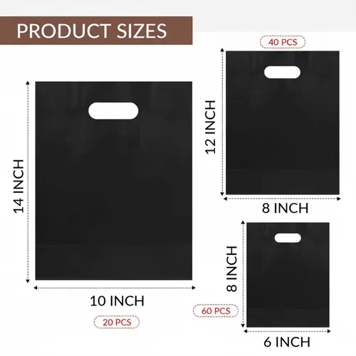 Miniatura 2 de Saintrygo 120 bolsas de compras negras de 2.36 mil con asas de 6 x 8/8 x 12/10 x 14 pulgadas, bolsas de plástico reutilizables para regalo, bolsas