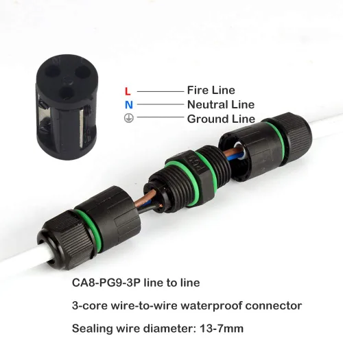 Miniatura 3 de Caja de conexiones de 3 pines al aire libre IP68 impermeable conector de cable eléctrico, caja de cable de alimentación externa adecuada para vallas