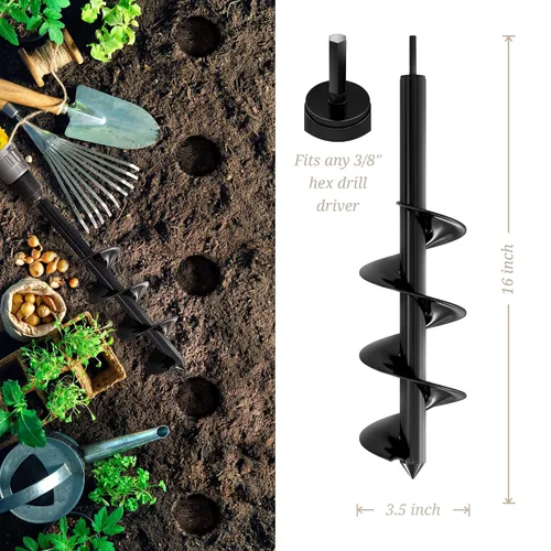 Miniatura 2 de K-Brands Paquete de brocas para plantar – 1.6 x 16 pulgadas y 3.5 x 16 y 2 x 32 pulgadas – Taladro de agujero en espiral de jardín y maceta