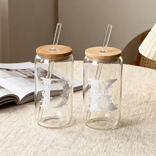 Miniatura 7 de Regalos personalizados para mujeres, tazas de vidrio con monograma con tapas y pajitas, regalos personalizados para mujeres, vasos de café helado