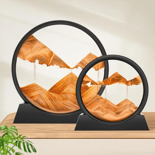 Miniatura 8 de Wai Danie - Cuadro de arena movediza 3D con forma de reloj de arena de mar profundo, pintura de movimiento líquido con marco de arena fluida Oro