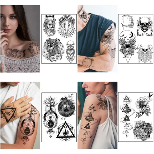 Miniatura 4 de Yazhiji 32 hojas de tatuajes temporales para adultos, tótem, flor de rosa, girasol, tatuajes falsos para mujeres y hombres, brazo planeta Hlalf