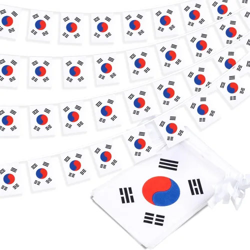 Banderín de bandera de Corea, mini banderas coreanas pequeñas, decoración nacional de país para escuela, fiesta, eventos deportivos, 33 pies 30