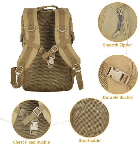 Miniatura 5 de Mochila táctica pequeña militar de 12 litros, mochila Molle, mochila militar para exteriores, senderismo, campamento, viajes (bronceado)