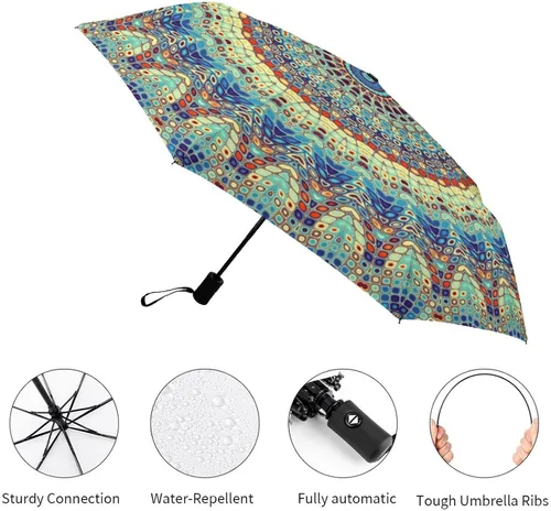 Miniatura 3 de Vhcawsu Elegante paraguas de mandala, estilo retro, étnico, resistente al viento, paraguas de viaje automático, compacto, plegable, para sol