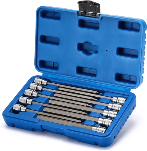 Miniatura 6 de EMENTOL 10 piezas 3/8" impulsor juego de vasos largos con punta hexagonal, CR-V, acero S2, SAE, longitud 5.9 pulgadas, juego de vasos hexagonales