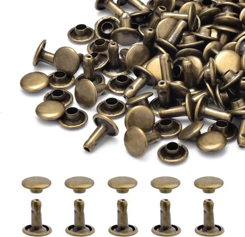 Miniatura 23 de 200 juegos de remaches de cuero con tapa redonda de 6 mm, remaches de doble tapa, pernos metálicos tubulares para reparación de llaveros de bolso