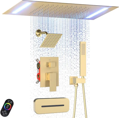 Miniatura 14 de ENGA - Sistema de ducha doble LED de lluvia, cabezal de ducha grande de 14 x 20 pulgadas + ducha de pared de 6 pulgadas, 4 chorros corporales