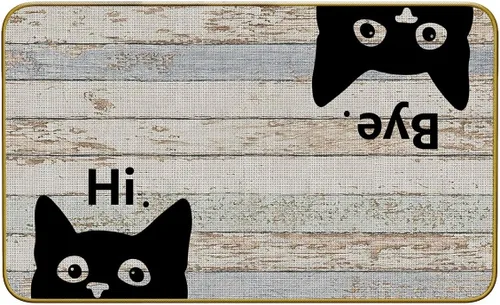Miniatura 7 de Mingnei Hi Bye Cat Welcome Felpudo – Tapete para puerta de entrada de cocina en el hogar, divertido tapete negro para amantes de los gatos