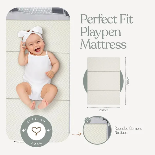 Miniatura 5 de Sleepah Pack and Play - Colchón de triple pliegue de doble cara (firme para bebés) y espuma viscoelástica suave (para niños pequeños) almohadilla