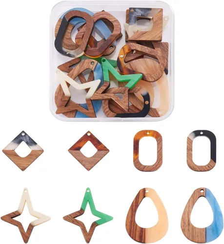 Miniatura 13 de Pendientes de hoja de madera de resina encantos pendientes de madera en blanco