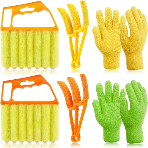 6 piezas de limpiador veneciano para ventana, 2 unidades, 7 dedos, 2 cepillos limpiadores de obturador y 2 pares de guantes de limpieza para aire