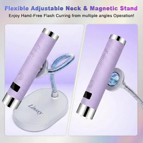 Miniatura 6 de Linssy Mini Luz UV para Uñas con Sensor Automático y Soporte de Cuello de Cisne, Lámpara de Uñas Inalámbrica Portátil con Pantalla LCD, Luz UV