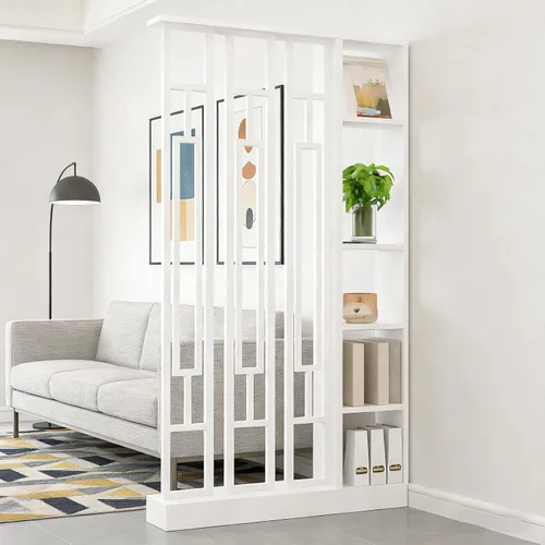 Miniatura 25 de Divisor de pared de habitación con estantes, pantalla de división de entrada de piso a techo, divisor de habitación independiente con estante