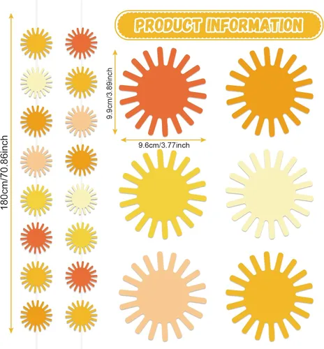 Miniatura 2 de Guirnalda de sol bohemia de 12 piezas para el primer viaje alrededor del sol, decoración de fiesta de sol, kit de pancarta colgante hippie
