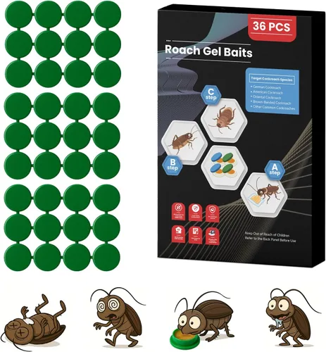 Paquete de 36 estaciones de cebo de gel para cucarachas en interiores, potente mata cucarachas en interiores para infestación de cucarachas, cebo de
