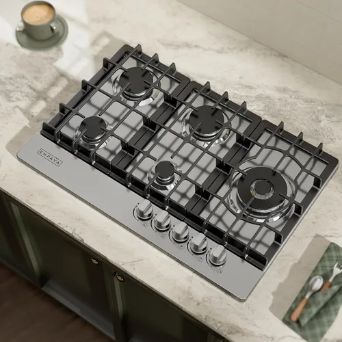 Miniatura 3 de Empava Placa de cocina de gas de 30 pulgadas, 5 quemadores sellados SABAF fabricados en Italia, encendido por llama de iones integrados