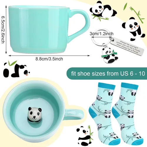 Miniatura 2 de Kit de regalo con temática de panda de 3 piezas para mujeres, taza de panda, calcetín y llavero, linda taza para fiesta de Navidad, regalo