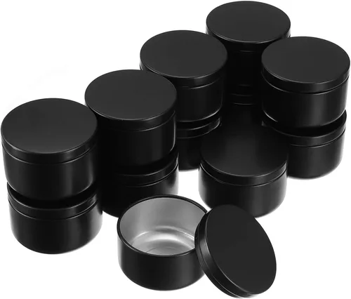 Miniatura 9 de SEWACC Kits de bricolaje Moldes de velas, 12 piezas de latas de velas vacías con tapas, latas de velas de aluminio, latas redondas de metal