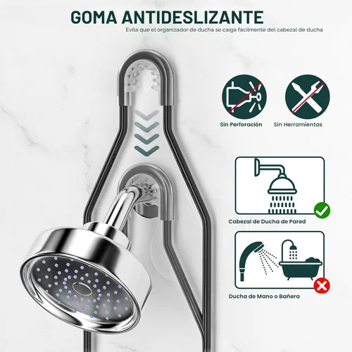 Miniatura 4 de Organizador de Ducha Colgante Ajustable, Organizador de Ducha a Prueba de Óxido de Longitud Extendida, Organizadores de Ducha Sobre Cabezal de Ducha