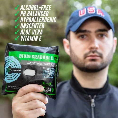Miniatura 7 de Surviveware Toallitas biodegradables para hombres o mujeres – Toallitas húmedas para la ducha, cara, cuerpo y glúteos, al aire libre, viajes